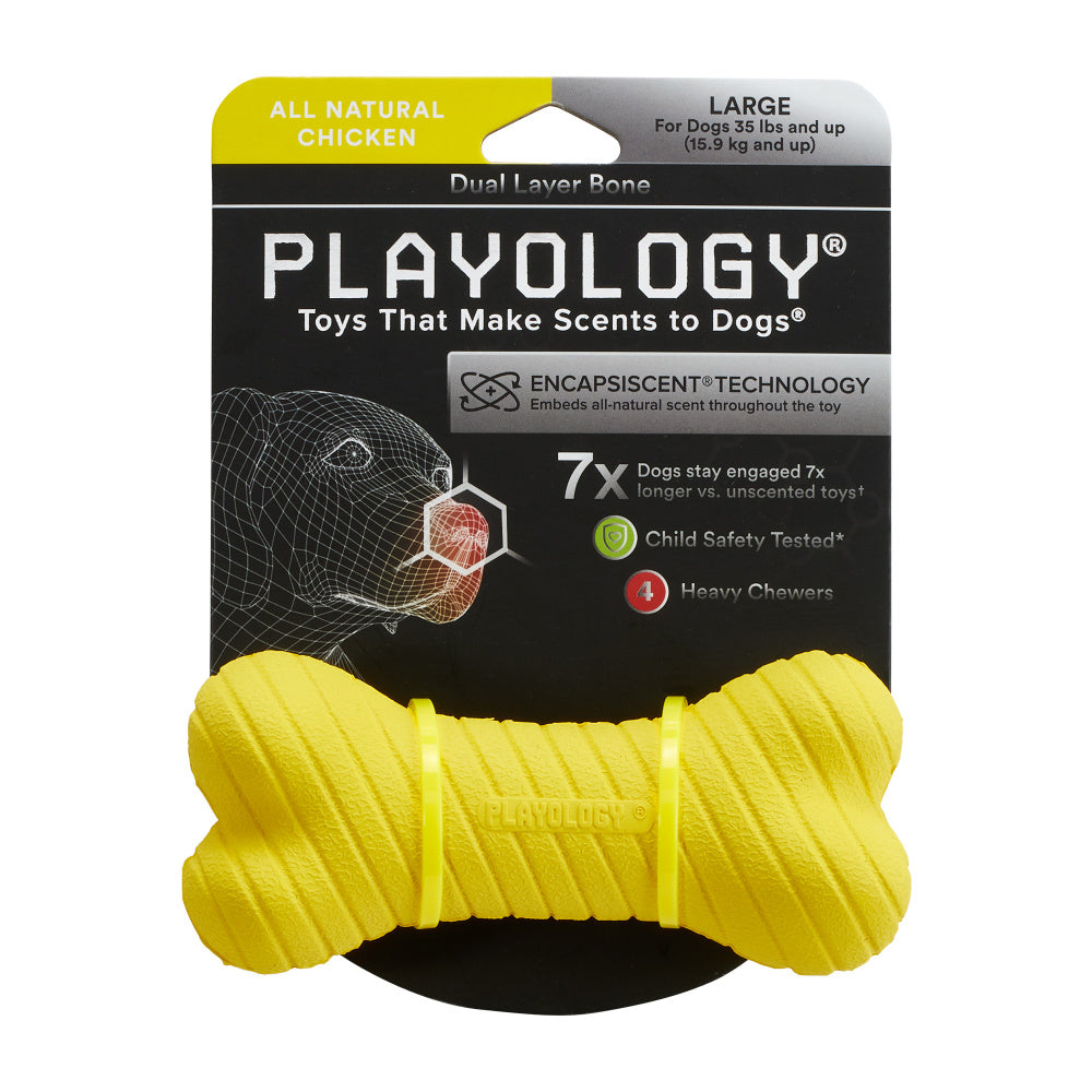 Playology Dual Layer Bone Dog Toy Peanut Butter Medium