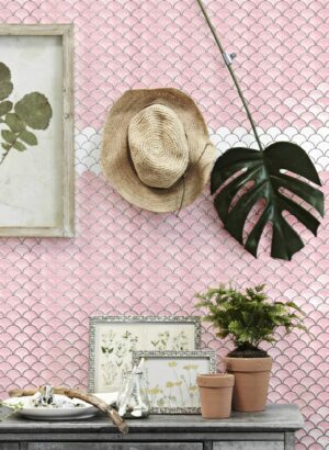Porcelain Mosaic Fish Scale Pink 73×73 Glossy