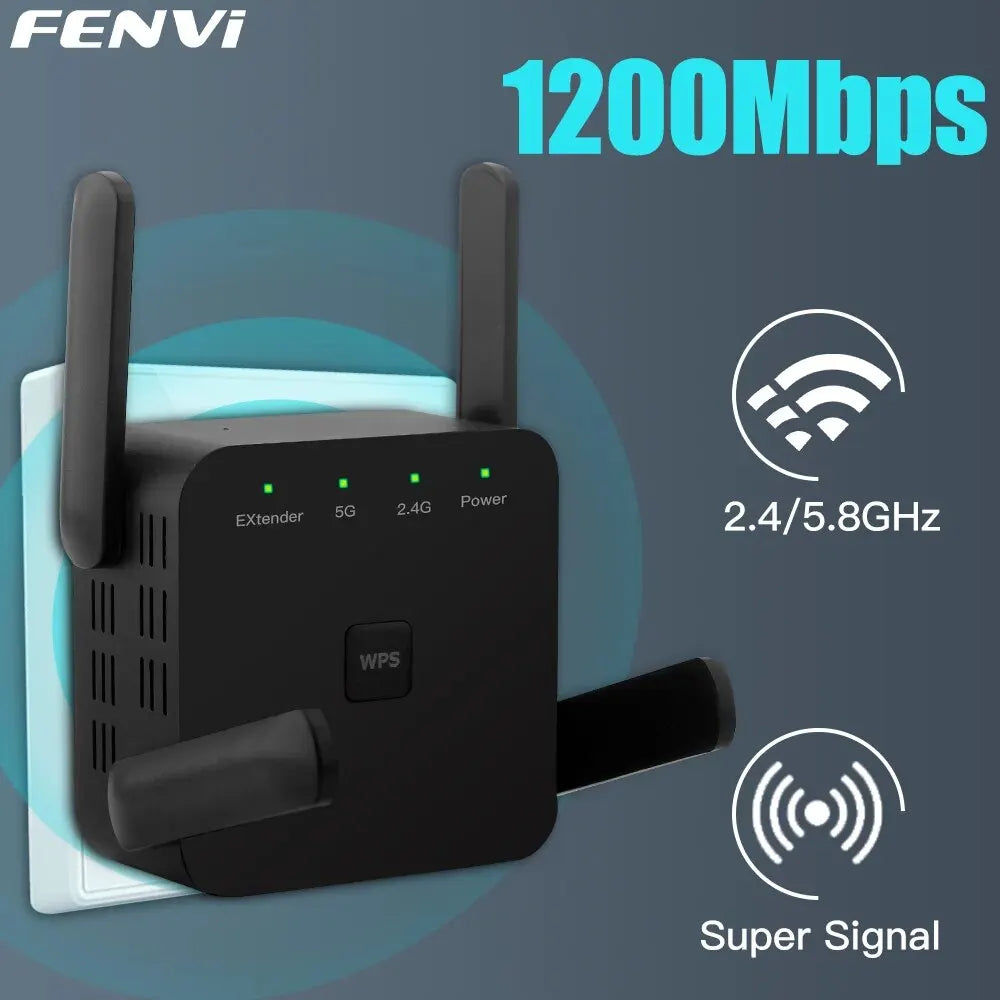 5Ghz AC1200 WiFi Repeater 1200Mbps Router Black WiFi Extender Amplifier 2.4G 5GHz WiFi Signal Booster Long Range Network