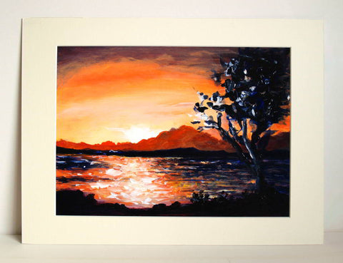 River Coe sunset painting, Scottish Highlands by Rhia Janta-Cooper
