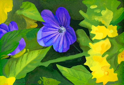 Purple and Yellow Flowers original painting by Rhia Janta-Cooper