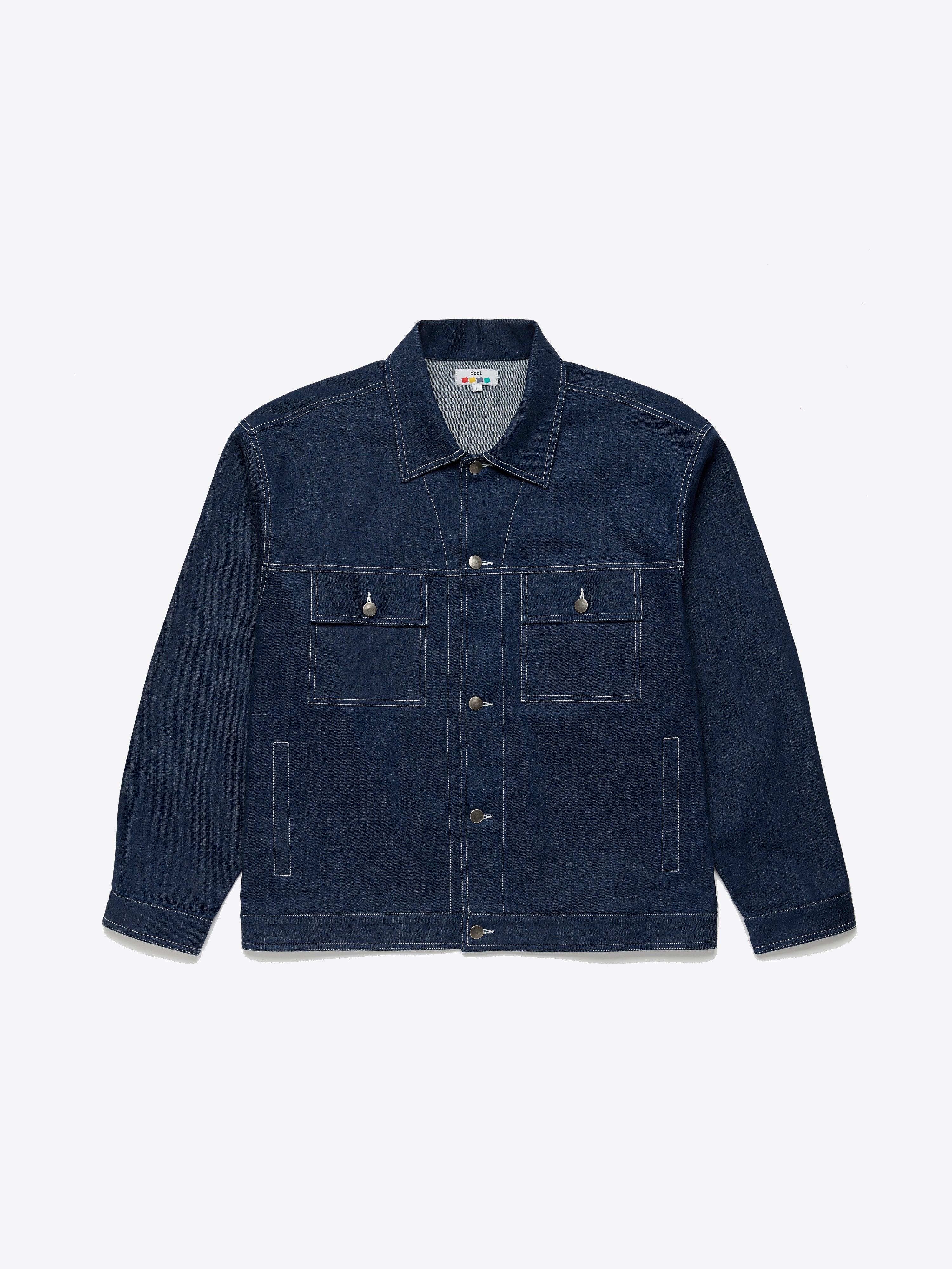 Contrast Stitch Denim Jacket - Navy