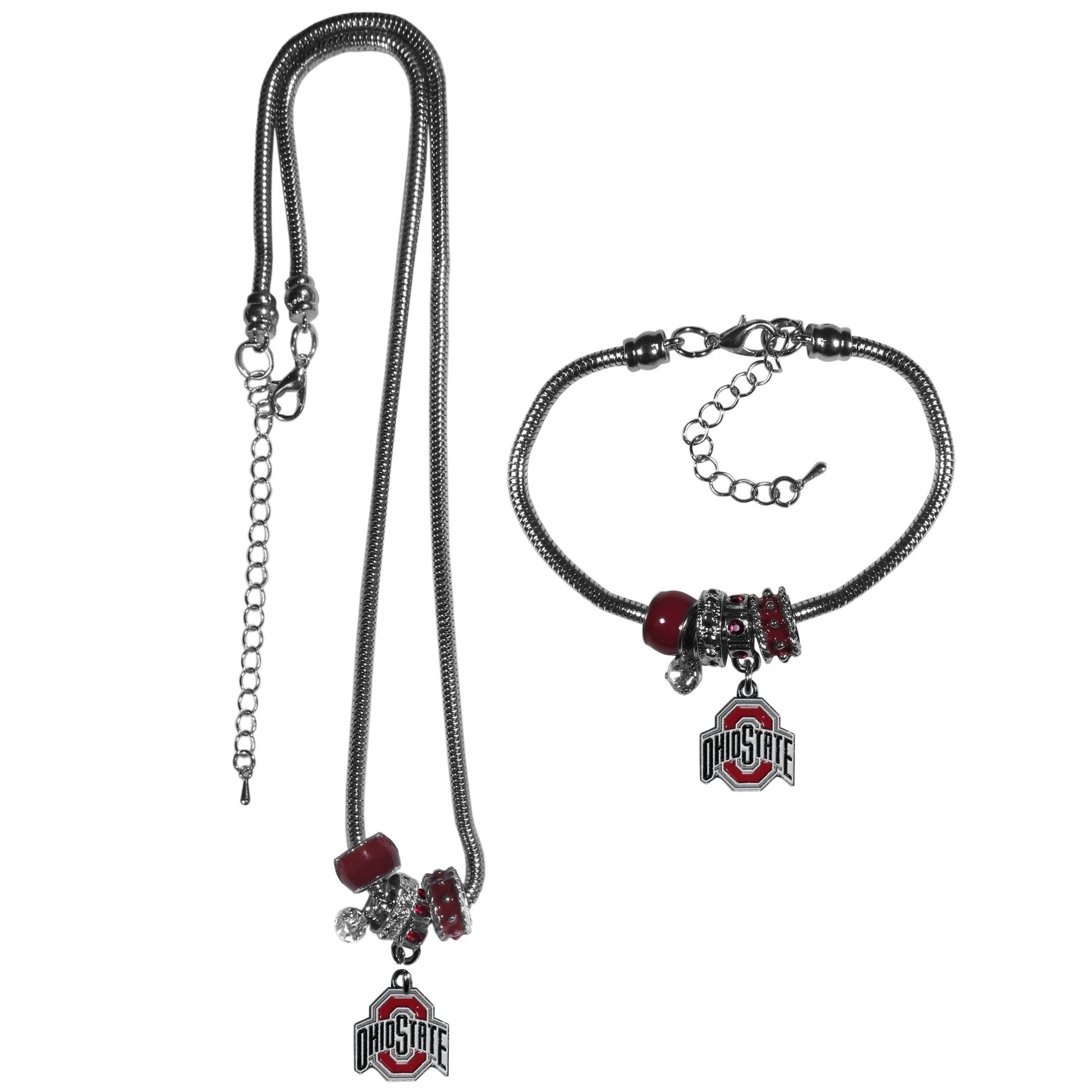 Ohio State Buckeyes   Euro Bead Necklace and Bracelet Set