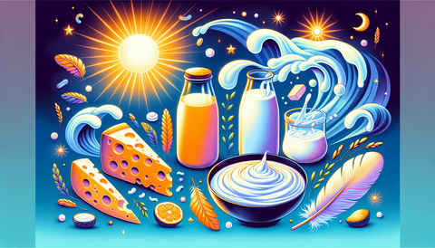 Illustration of Dairy products that encourage healthy sleep.