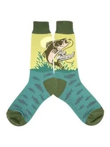 Men's Sock - Size Matters Fish - 6966M - Razberry Threads - Mens Fun Socks Size 10-13