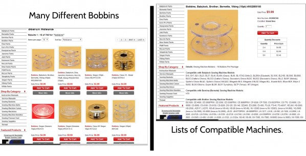 Bobbins list of machines compats