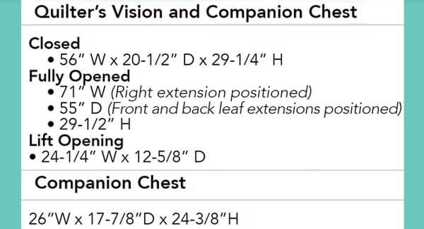 Quilter's Vision & Companion Chest Dimensions