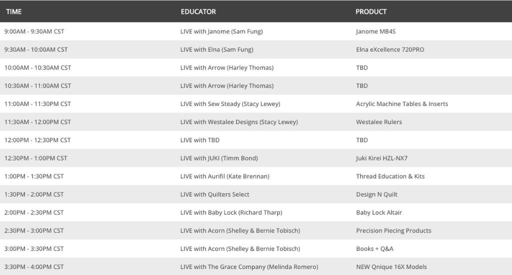 Sew Creative Live Cyber Monday Sale Schedule