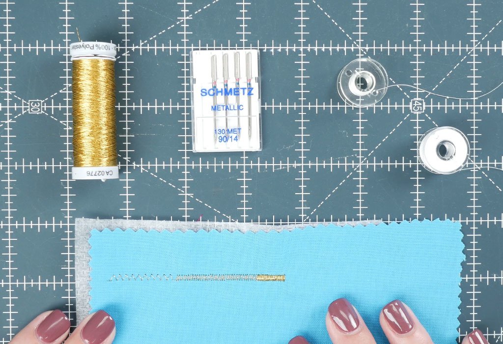 using a satin stitch presser foot with metallic sewing machine thread