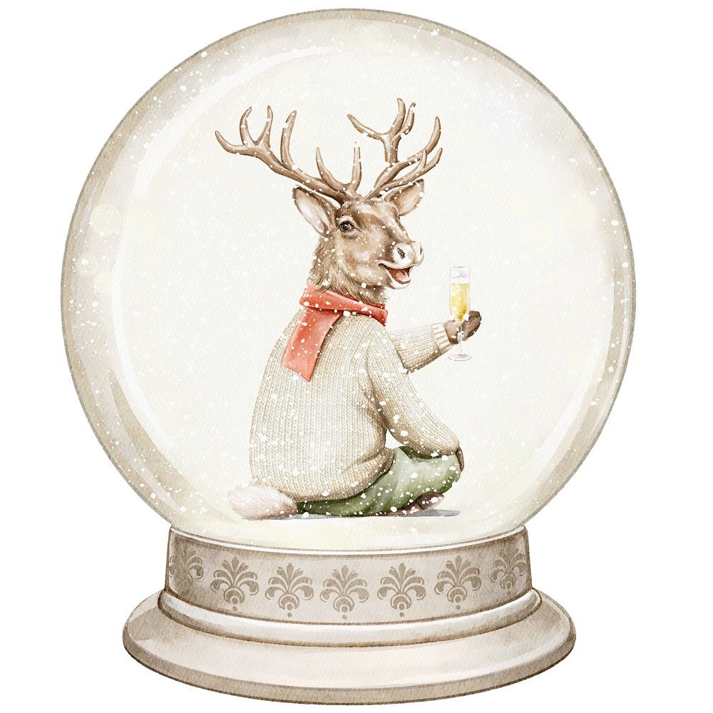 Christmas Little Critters Deer in Snow Globe Fabric Panel