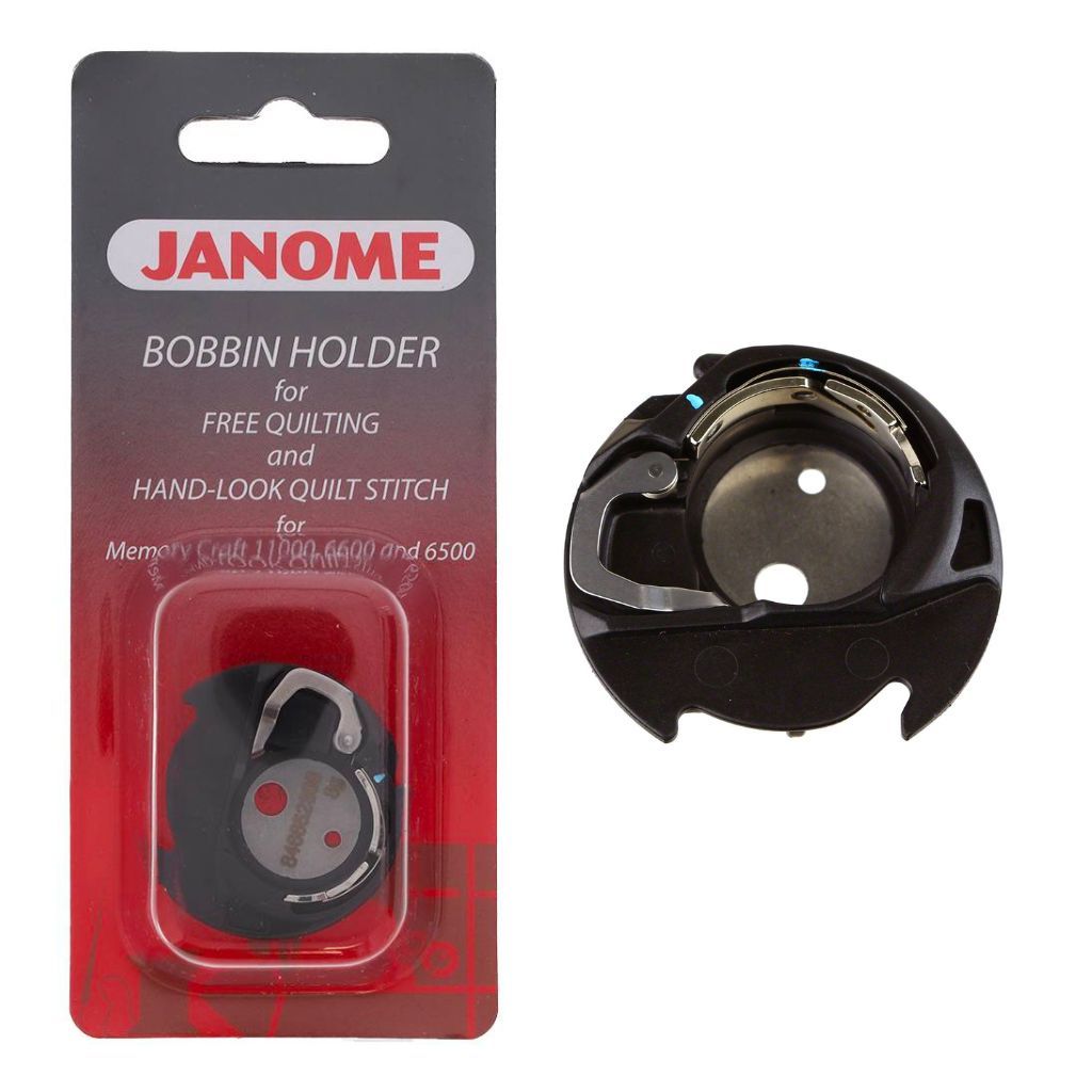 Bobbin Case (Free Motion Quilting), Janome part #200445007 with light blue spray on tension screw