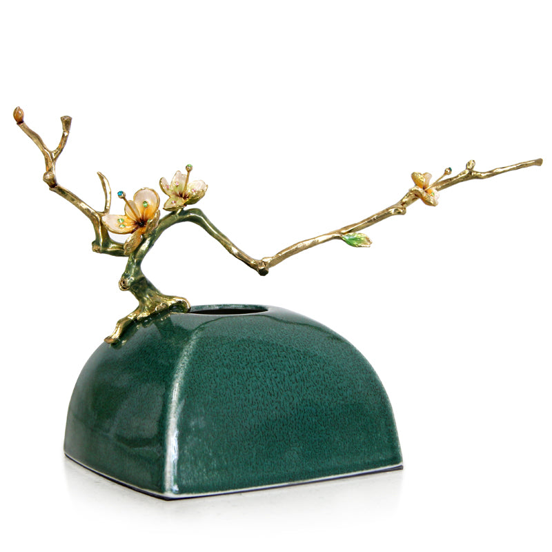 SANLOREN modern luxury short ceramic green vase ornament for gifts 35x17x22cm