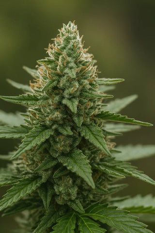 Super Skunk Cannabisblüte mit dichten Harztrichomen in Nahaufnahme – ikonische Sorte der 90er