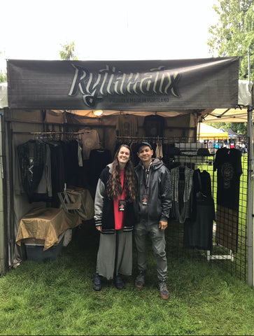 Bryn and Chris stand proudly in front of the Rythmatix booth at DFO in 2018.