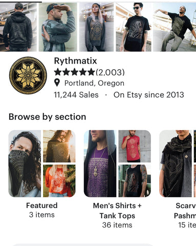 A screenshot of the Rythmatix Etsy page.