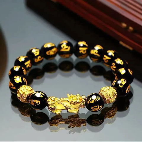 Bracciale Pixiu Feng Shui in ossidiana nera