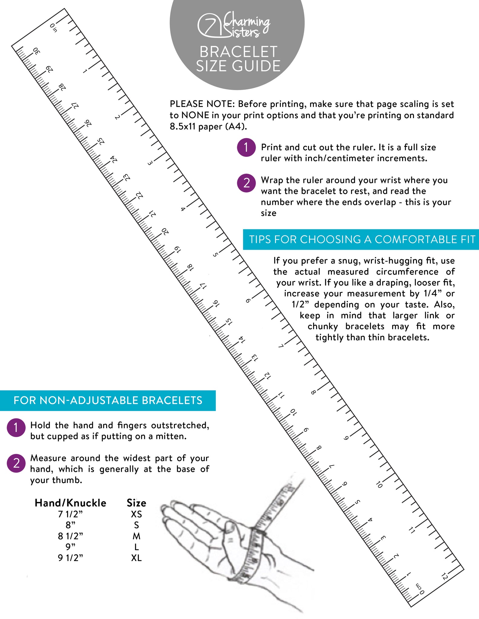 Bracelet size guide - 7 Charming Sisters