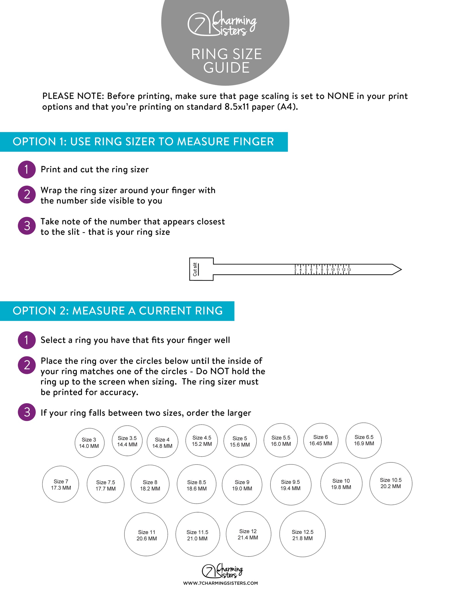 Ring Sizing Guide - 7 Charming Sister