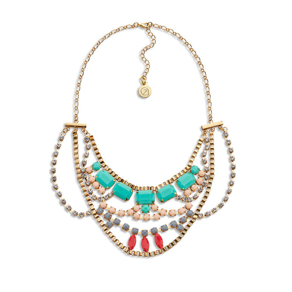 gold and crystal drape bib necklace
