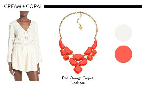 Collection of Cream and Coral Carpet Necklace
