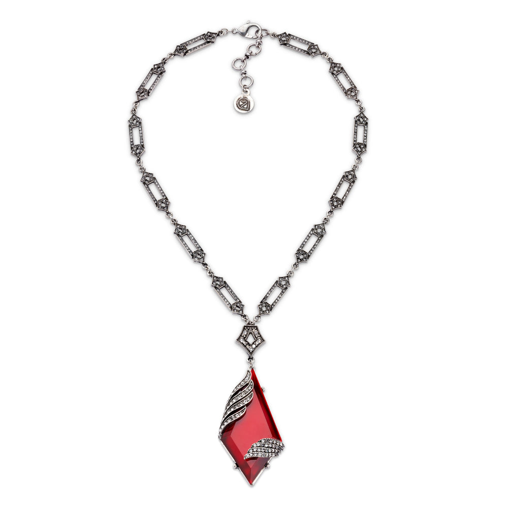 Blood Moon Necklace with Silver and Red Crystals | 7 Charming Sisters