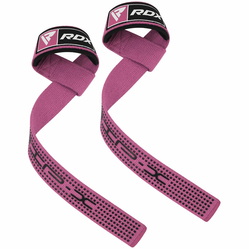 Weightlifting Hooks Made of Iron w/ Wrist Straps, Pink - Estremo