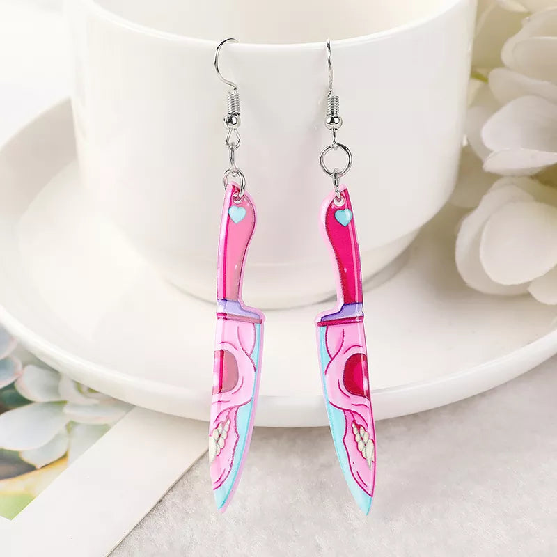 Pastel Goth Skeleton Knife Dangle Earrings Jewelry