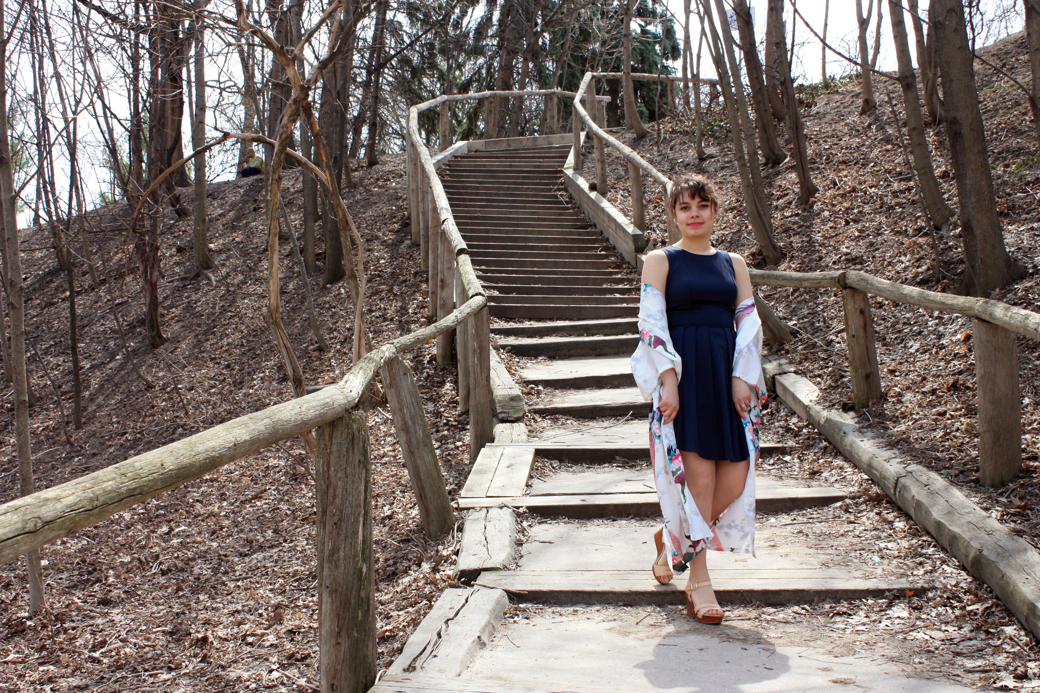 navy cotton summer dress with coral back handmade in Toronto