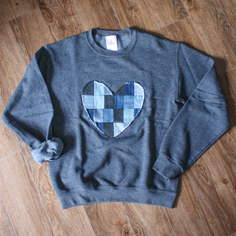 denim patchwork heart sweater