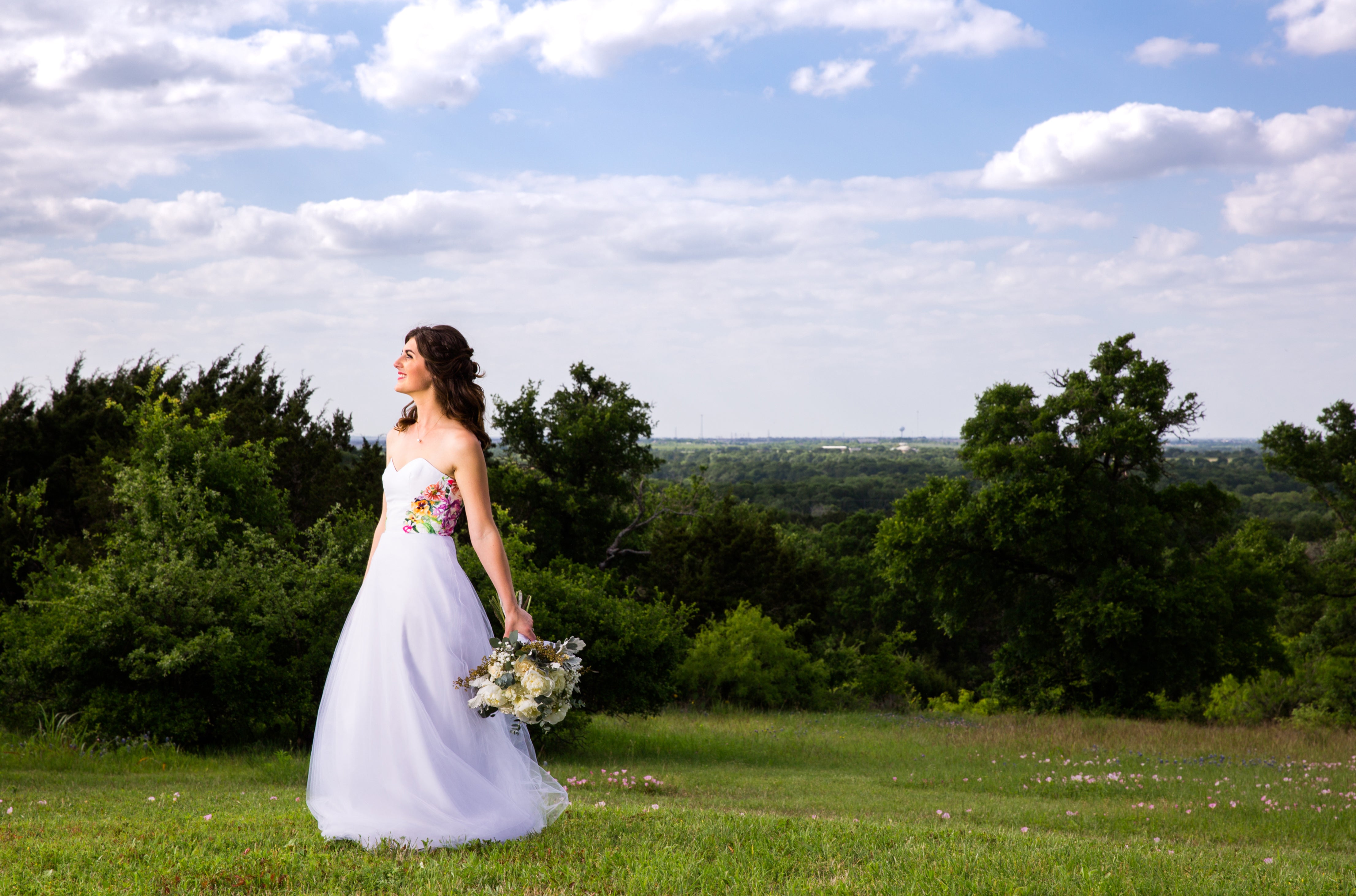 white wedding gown, crinoline skirt, cotton floral back detail, custom made in Toronto