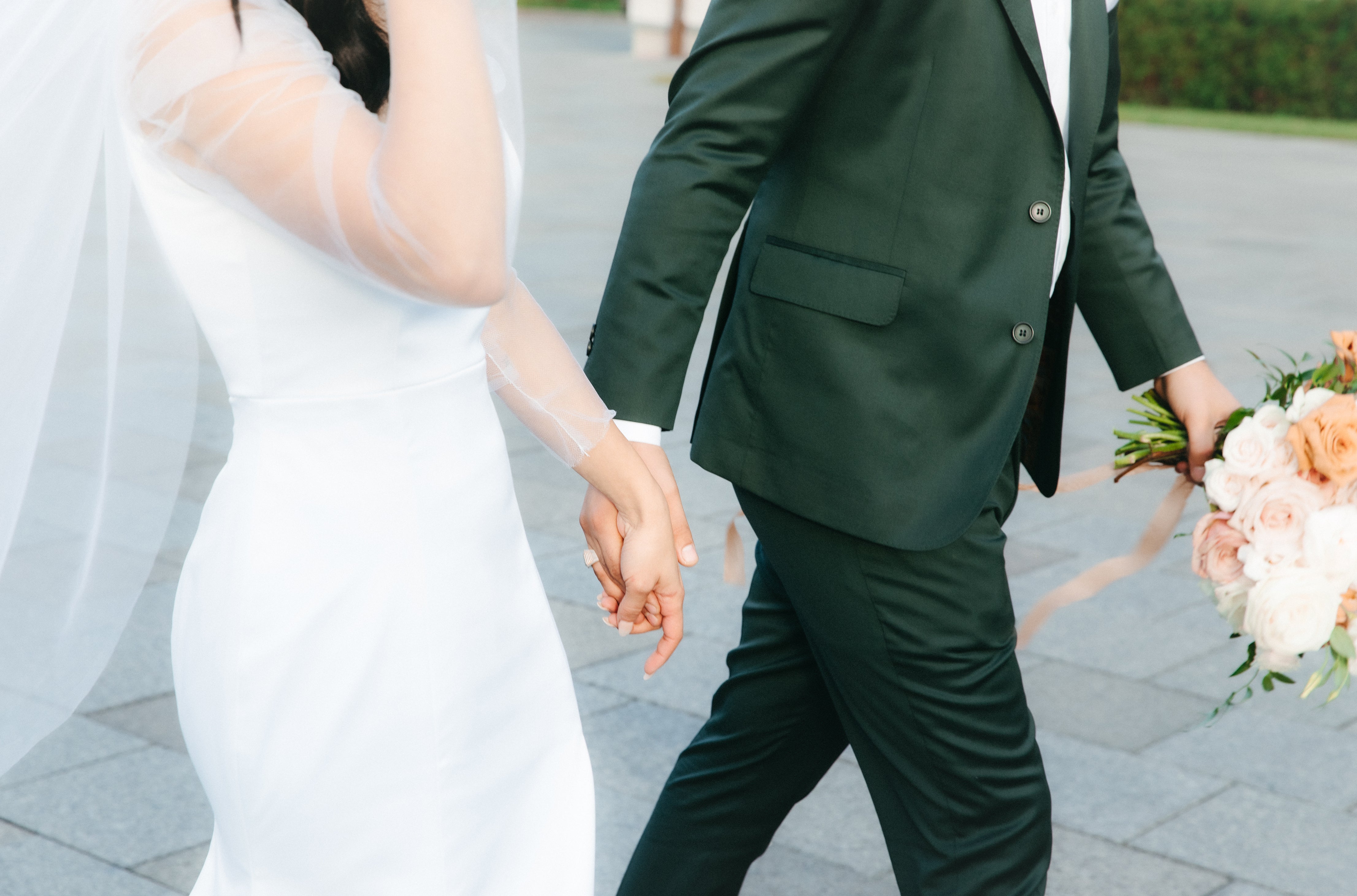 custom white wedding gown with crinoline sleeve