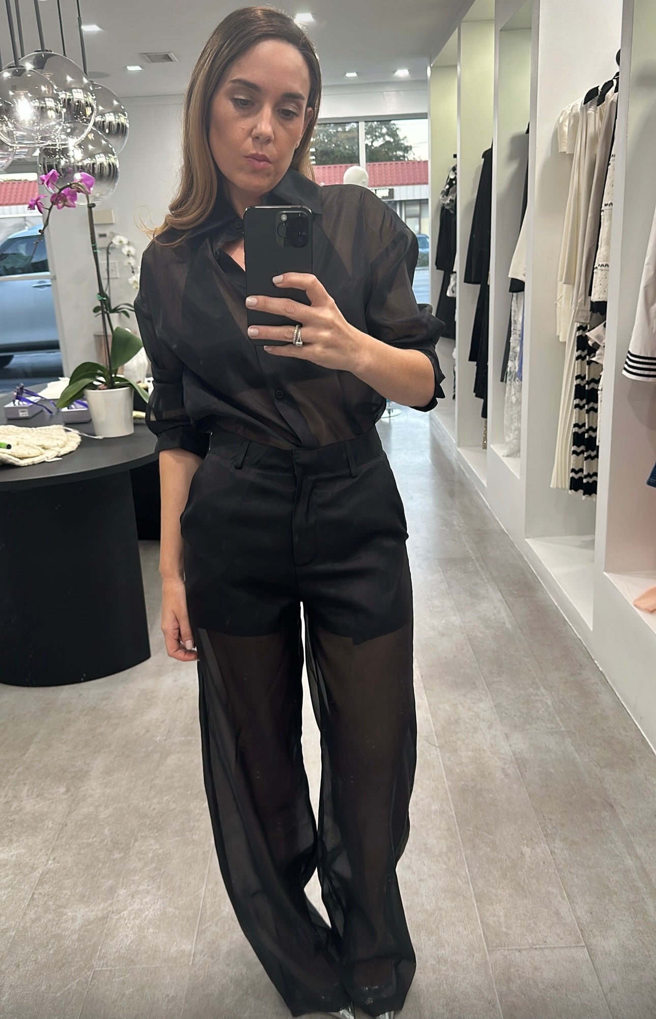 BLACK SHEER PANT SET