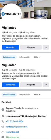 Página de facebook de Vigilantec