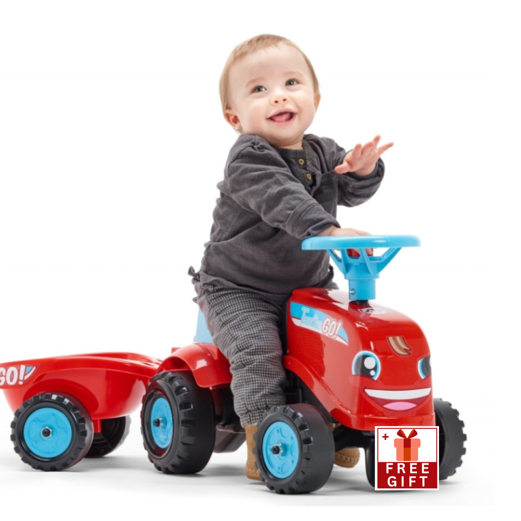 Falk Go! Red Tractor, Children's Push Along Toy with Trailer and 2 Sets of Stickers, Perfect for Ages 1.5+ - Little Tikes Push Along Tractor.