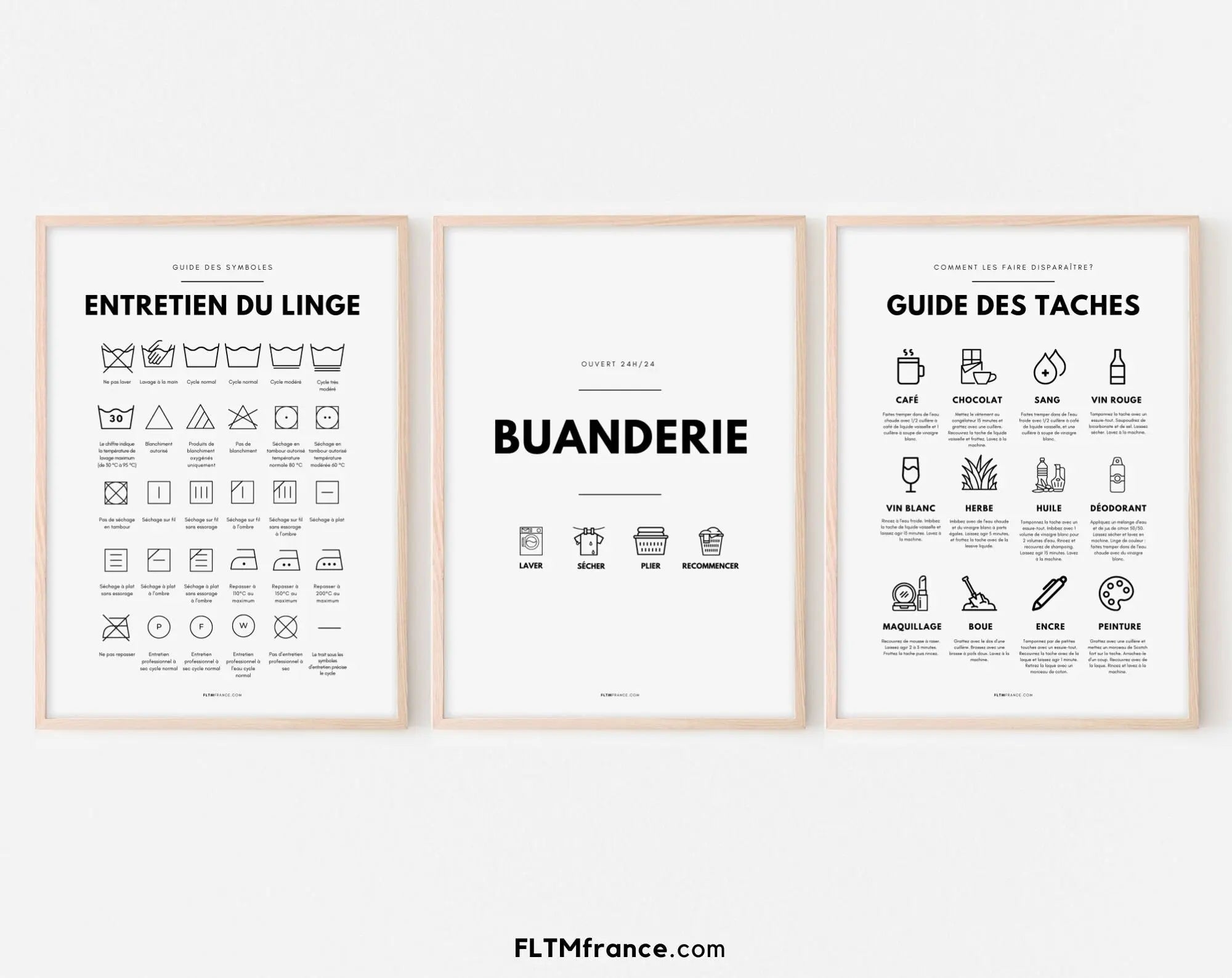 Transformez votre buanderie avec nos 3 affiches décoratives : guide des tâches, entretien du linge et panneau buanderie - FLTMfrance