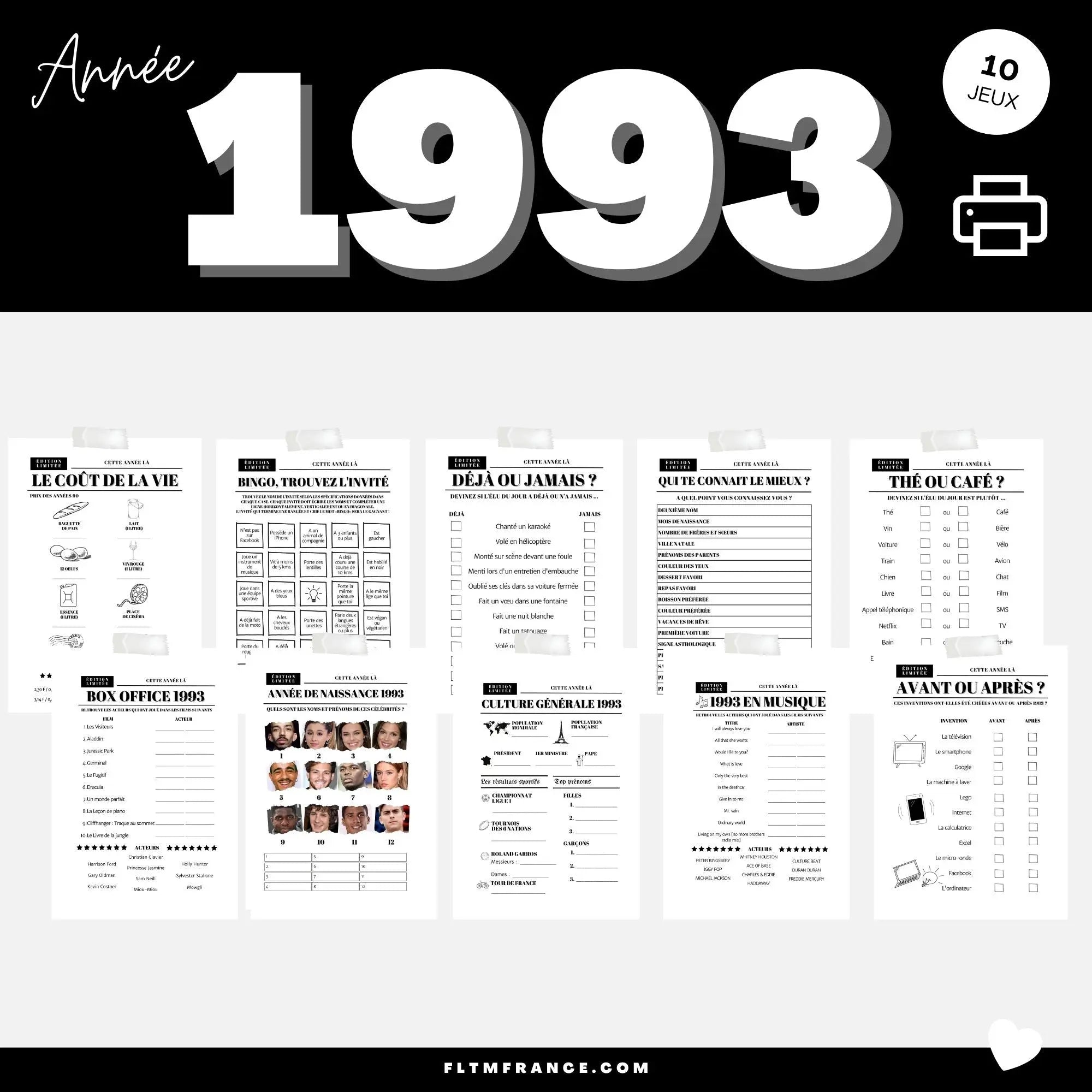 Jeu anniversaire Année 1993 - 10 jeux imprimer pour anniversaire 31 ans FLTMfrance