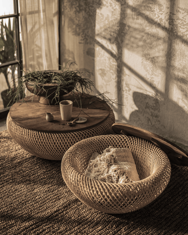 Rustic Rattan Round Coffee Table