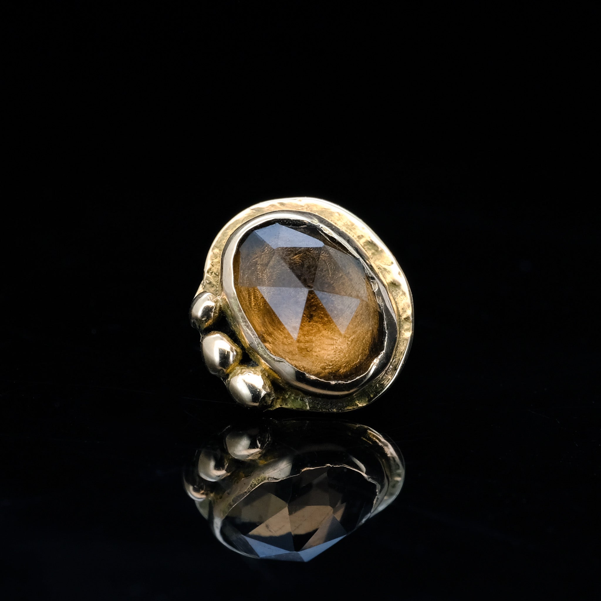 Smoky Quartz in 14k Yellow Gold with Beads- threadless end