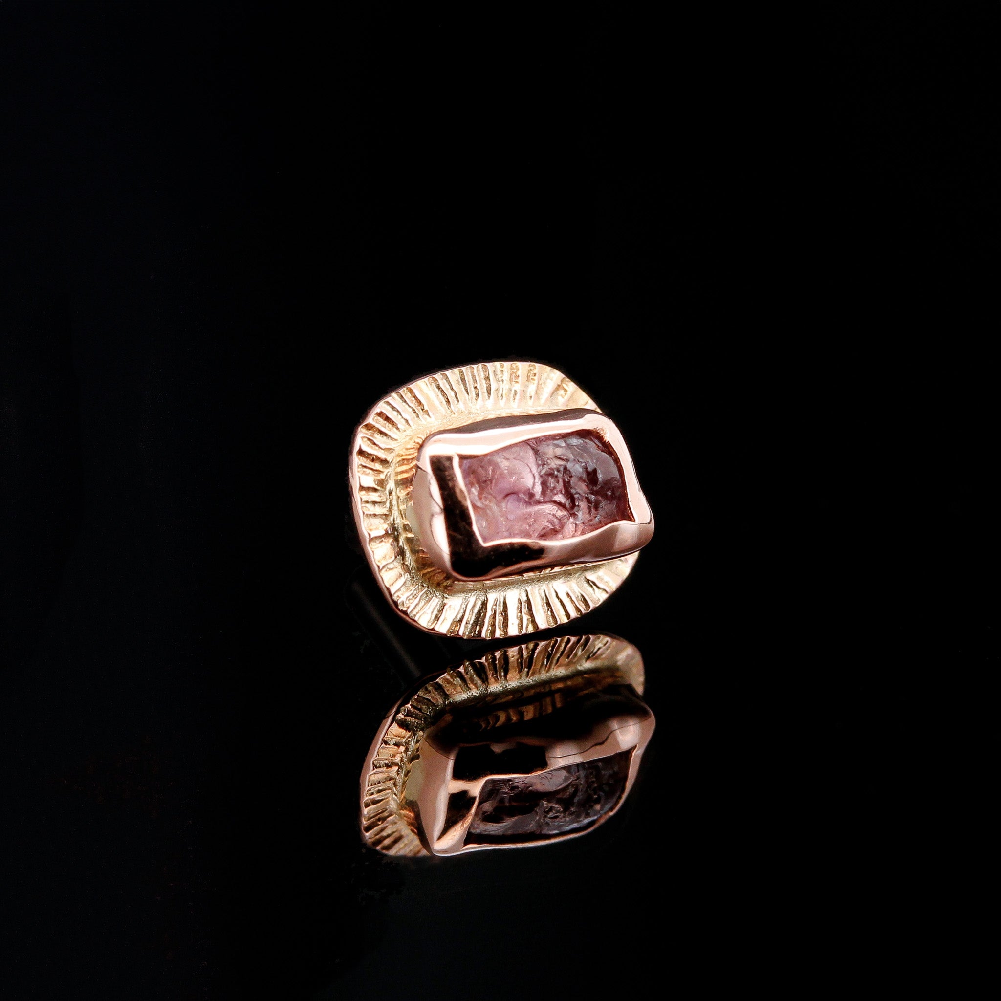Uncut Rough Champagne Imperial Garnet in 14kt Rose Gold Sunrise - 14ga Threaded end