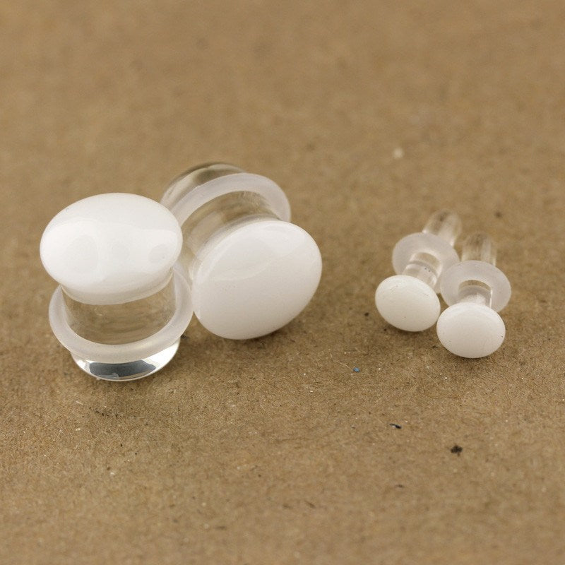 Gorilla Glass Colorfront Single Flared Plugs White Onetribe