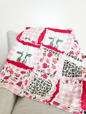 Cow Nursery Rag Quilt for Baby Girl