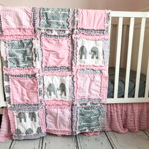 Pink Elephant Crib Bedding for Girls