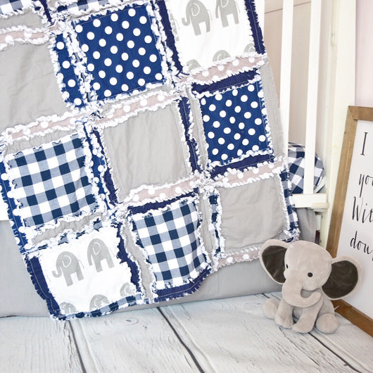 navy blue and gray crib bedding