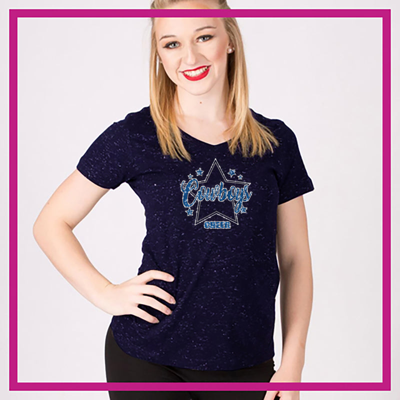 Addison Cowboys Cheer Bling Sparkle Tee with Rhinestone Logo - Navy -  Glitterstarz