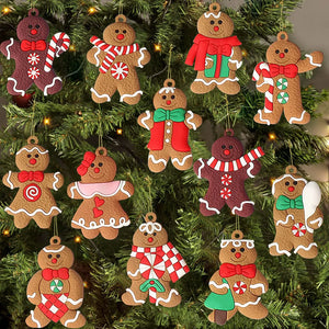 12pcs Gingerbread Man Ornaments for Christmas Tree Assorted Plastic and for Christmas Tree Hanging Decorations - QWIEL®
