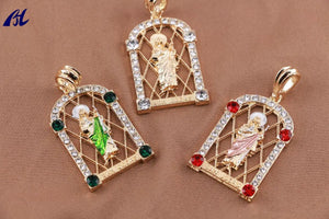 14K gold  Plated San Judas Tadeo Rectangle Pendant Necklace Gold Plated Hip Hop Cooper Chain Jewelry - QWIEL®