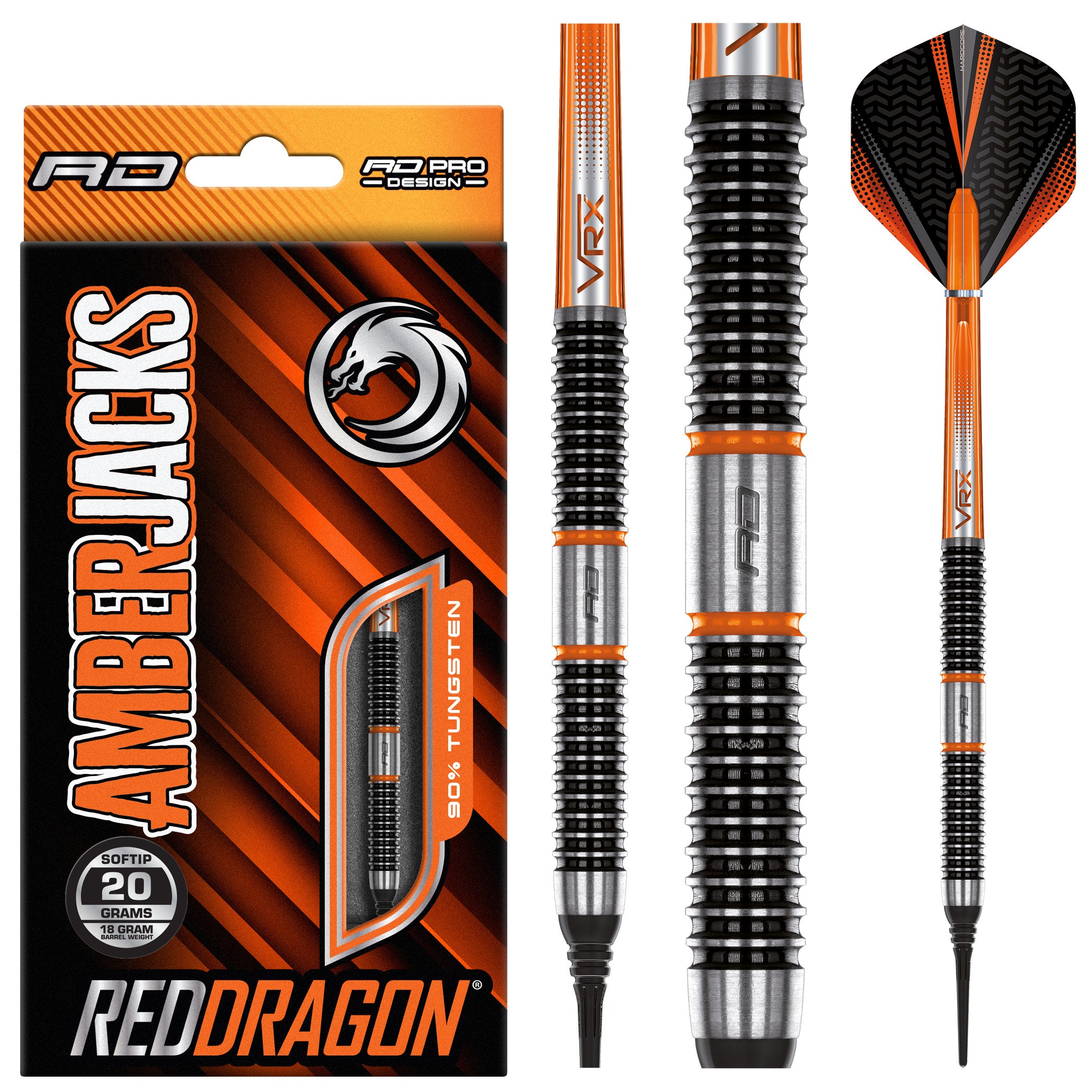 RED DRAGON Amberjack 2 Soft Tip: 18g - Tungsten Soft Tip Darts Set with  Flights and Stems