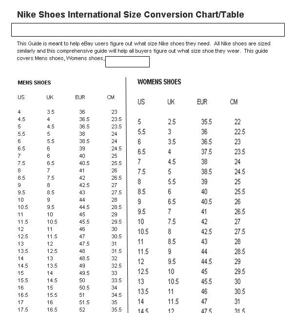 nike air force 1 conversion chart