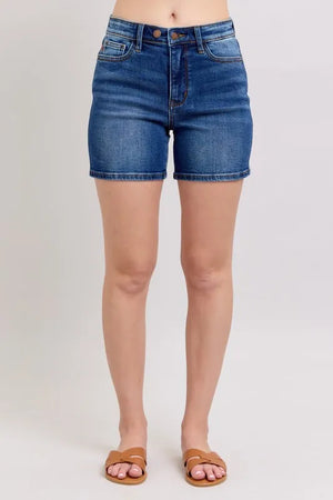 Judy Blue Full Size 2 Button Mid Length Dad Denim Shorts Plus Size - Dixie Hike & Style