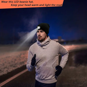 NightGlow Knit Beanie: 4-LED Rechargeable Hat - Dixie Hike & Style - Bluetooth Hat Beanie